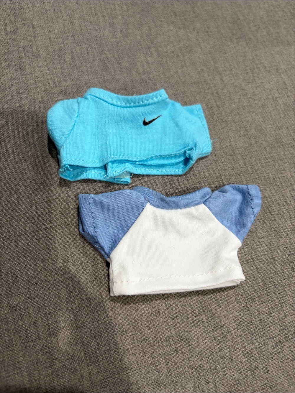 2 Labubu or Small Doll Nike Tee in Turquoise and Light Blue & White Shirt